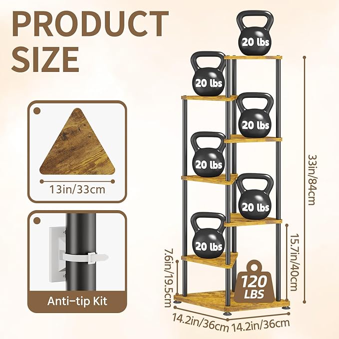 LASZOLA 6 Tier Tall Wood Plant Stand Indoor, Heavy Duty Corner Plant Rack for Large Planters, Multi Level Vertical Metal Flower Holder Display Shelf for Living Room Patio Balcony Garden, Rustic Brown