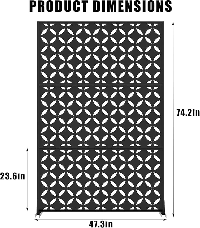 72" h × 47" w Outdoor Privacy Screen, Laser Cut Metal Garden Divider Panel with Tropical Leaf Design, Freestanding Weatherproof Privacy Fence for Patio Deck Backyard Balcony