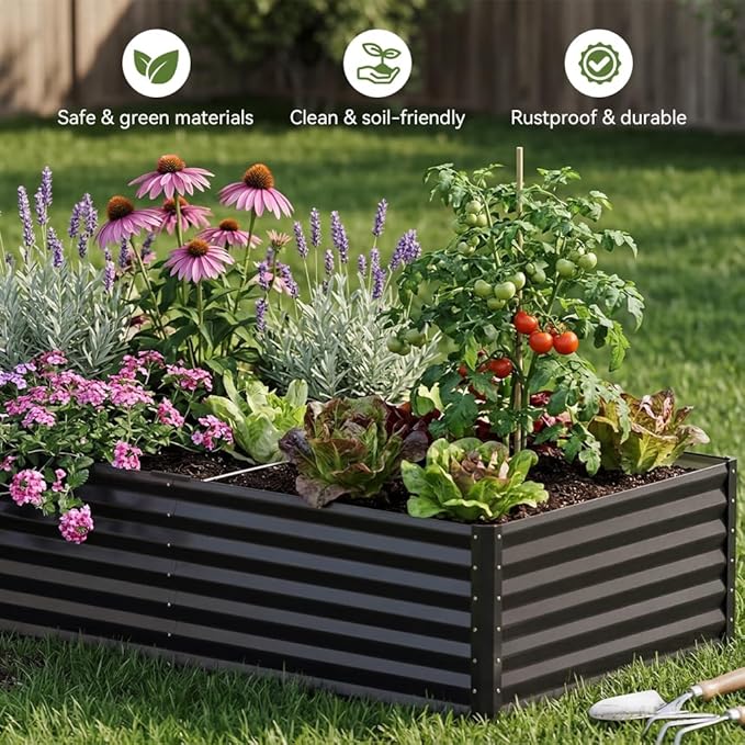 COMHOMA Galvanized Raised Garden Bed,8x4x2ft Large Metal Planter Box for Outdoor Vegetables,Corrugated Steel Herbed Plants Container,Extra Deep Gardeners Kits with Open Bottom