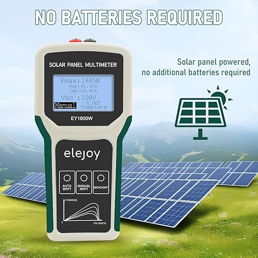 EY-1800W Solar Panel Tester MPPT Photovoltaic Panel Multimeter, Upgraded Measuring Range (5~1800W, 20~120V, 0~60A), Smart MPPT Tools for Testing Solar PV Panel Data and Troubleshooting