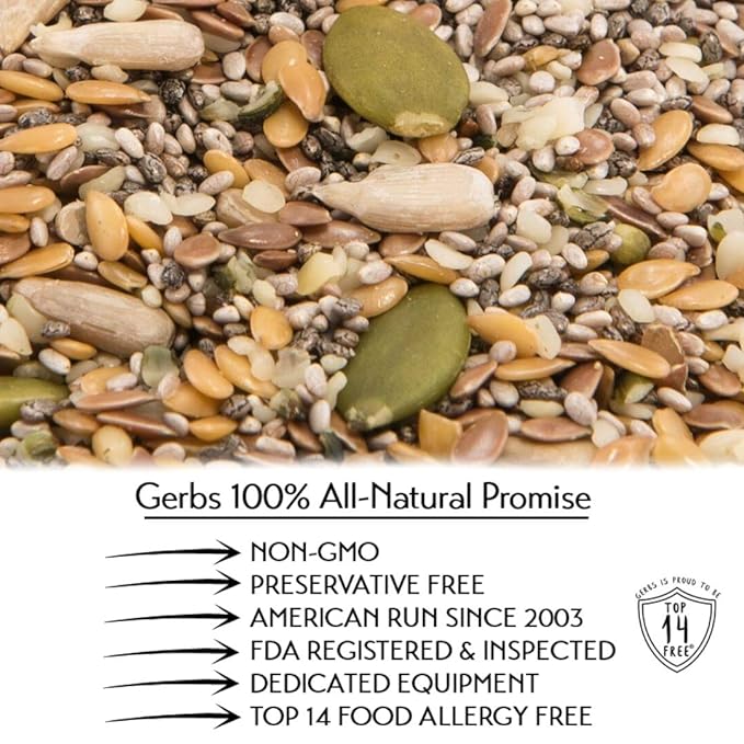 Gerbs Super 7 Seed Snack Mix 2 lbs. | Raw, No Artificial Additives, Resealable Bag | Crunchy Pumpkin, Sunflower, Brown & Golden Flax, Black & White Chia, Hemp | Top 14 Allergen-Free