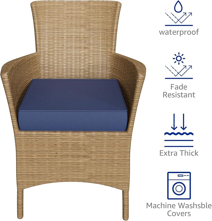 YENING 25x25 Memory Foam Outdoor Chair Cushions Waterproof 4 Inch Extra Thick Patio Seat Pads for Furniture Navy Blue Set of 2