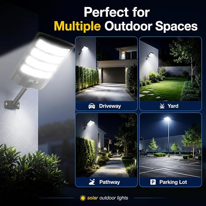 Solar Lights Outdoor Waterproof, 2 Pack Motion Sensor Solar Security Lights Outdoor with Remote Control, Dusk to Dawn Outdoor Solar Lights for Yard, Backyard, Driveway, Garage & Fence