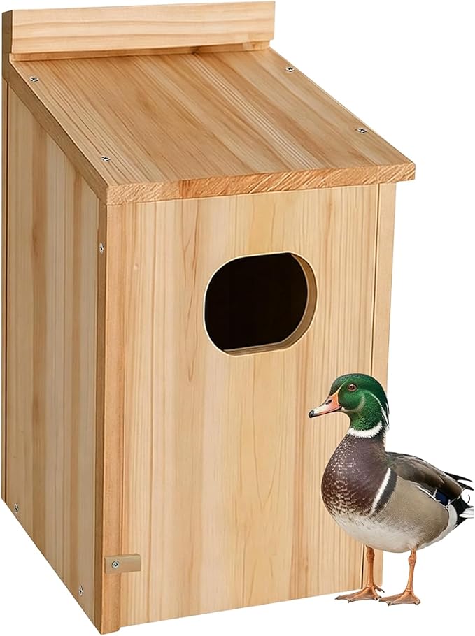 Wooden Duck Nesting Box, Wood Duck House for Outdoor Tree Mounting, 10x10x17 Inch with 4 Inch Entry Hole
