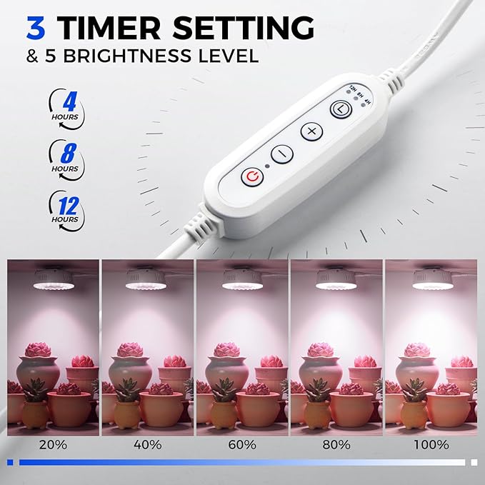 Barrina Orbgrow OG09 Puck Grow Light with Timer, Pinkish White 54W(6 x 9W, 810 Watt Equiv), Full Spectrum Plant Light for Indoor Plants, Magnetic & Linkable, 5 Levels Dimmable for Plant Shelf, 6 Packs