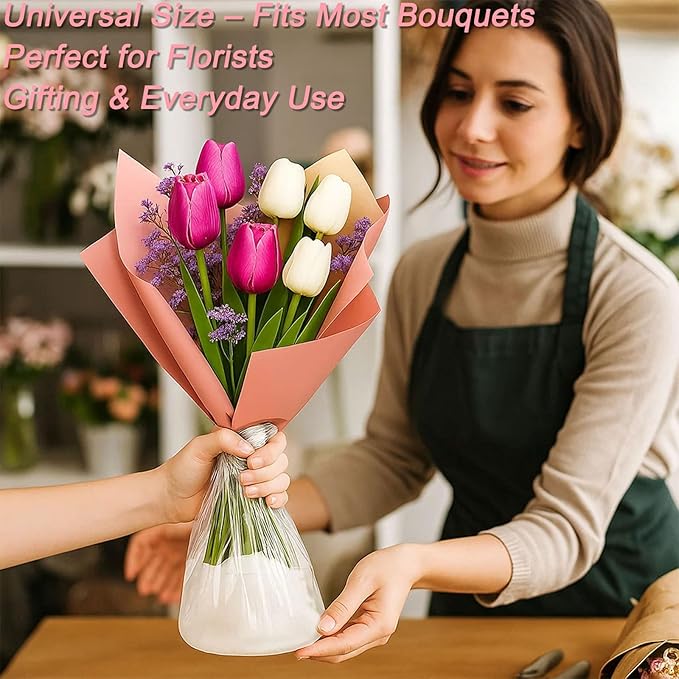 100pcs Clear Flower Water Bags for Bouquets,with 20pcs Flower Hydration Cotton Sturdy Bouquet Water Retaining Bag 11.8x11.8 Inch,for Flower Arrangement Fresh Cut Flower Bouquets Wrapping Paper Rose