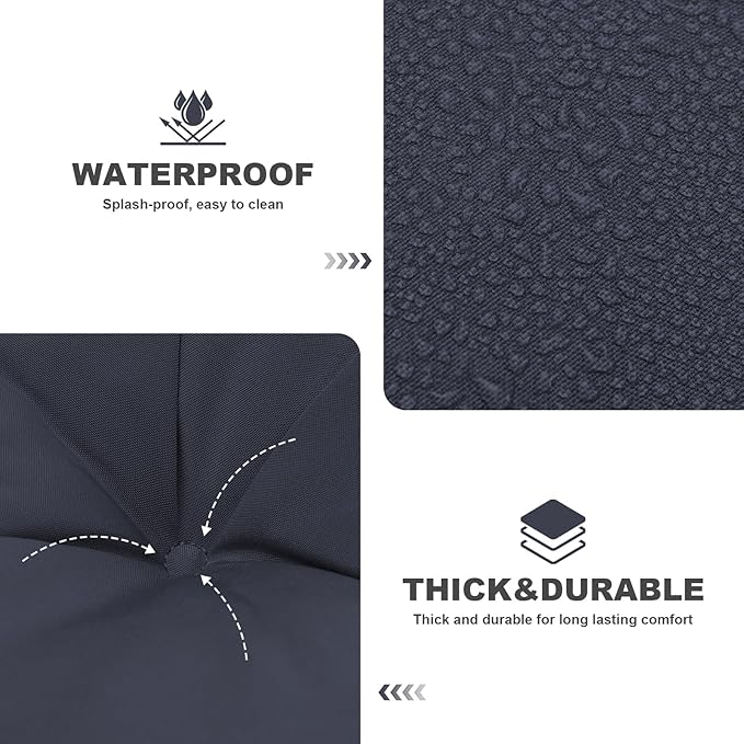 Outdoor Swing Cushions,Waterproof Swing Cushions 3 Seater Replacement with Backrest,Outdoor Thickened Bench Cushion with Ties for Porch,Patio,Backyard,Garden (Navy Blue 60 * 40 in)