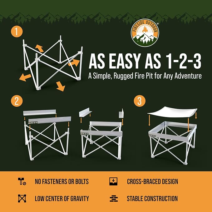 Fireside Outdoor Portable Fire Pit for Camping Fire Pit 24 Inch - Collapsible Pop Up Firepits for Outside, Portable Campfire Pits, Small Firepit for Outside, Weighs 7 lbs, Heat Shield NOT Included
