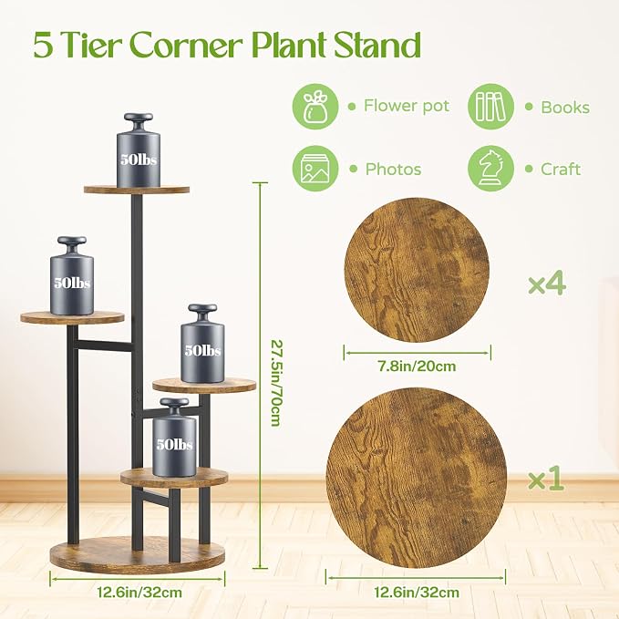 Oppro Plant Stand Indoor Outdoor Set of 2, Tierd Corner Plant Stands Holder, Iron Flower Shelf Display Rack for Window Balcony Garden Patio