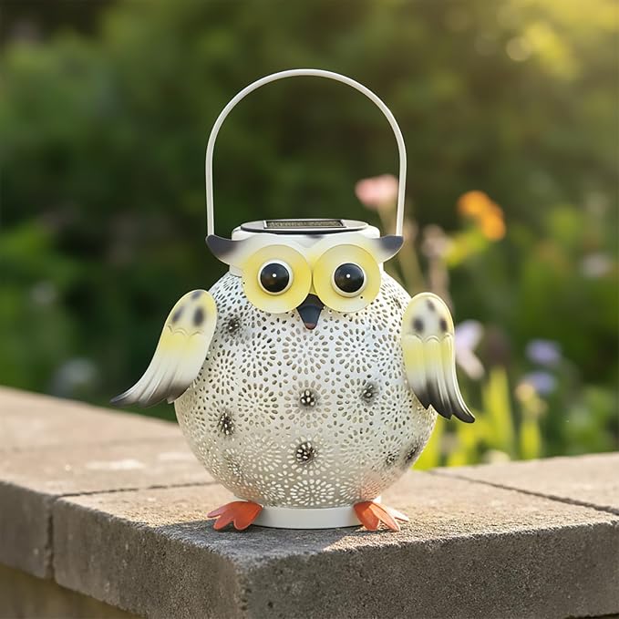 1 Pack Hanging Solar Lanterns - Garden Light Waterproof Metal Decorative Solar Lantern Lights Outdoor for Patio Yard Table Pathway (White owl 1pk)