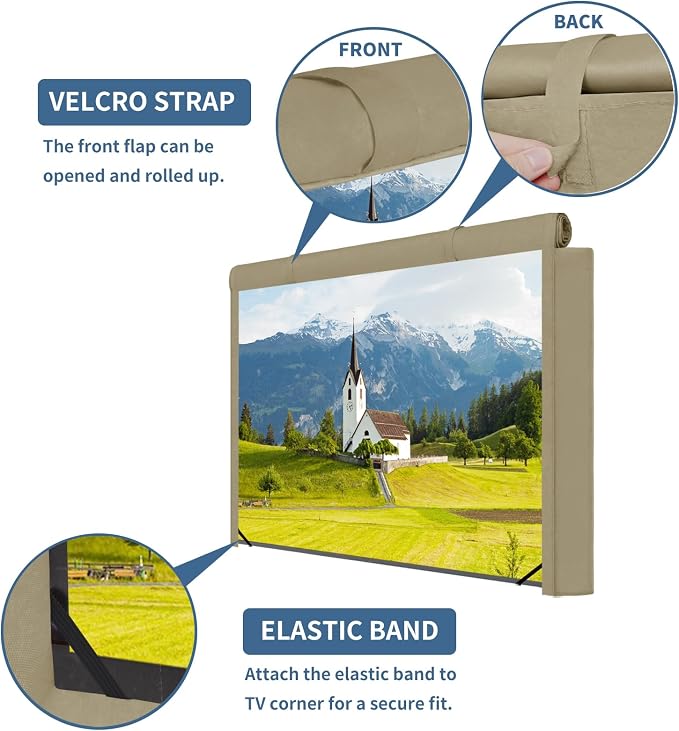 Easy-Going Outdoor TV Cover with Roll Up Front Flat for 48-50 inch, Waterproof and Weatherproof TV Cover for Flat Screen TV, Camel