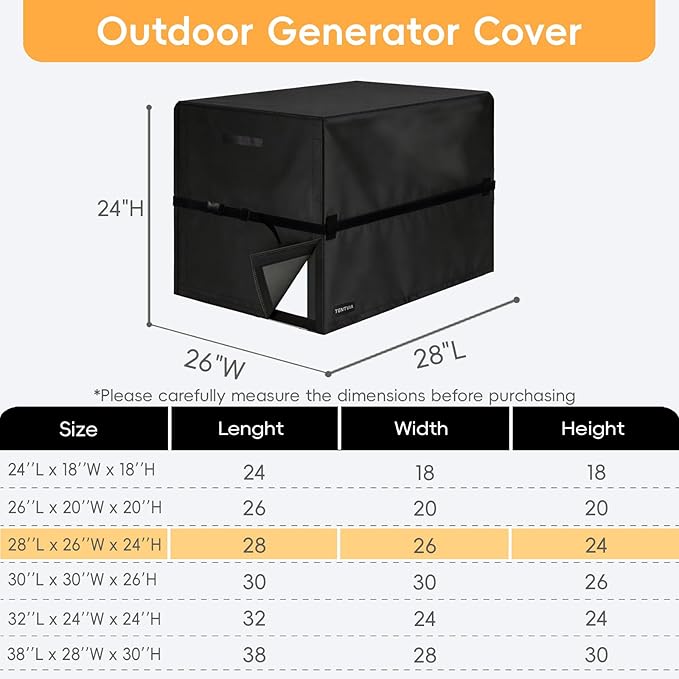 Universal Generator Cover 24 to 38 Inches 600D Heavy Duty Oxford. Dustproof and Waterproof Protection for Most 1500-15000W Generators, Black