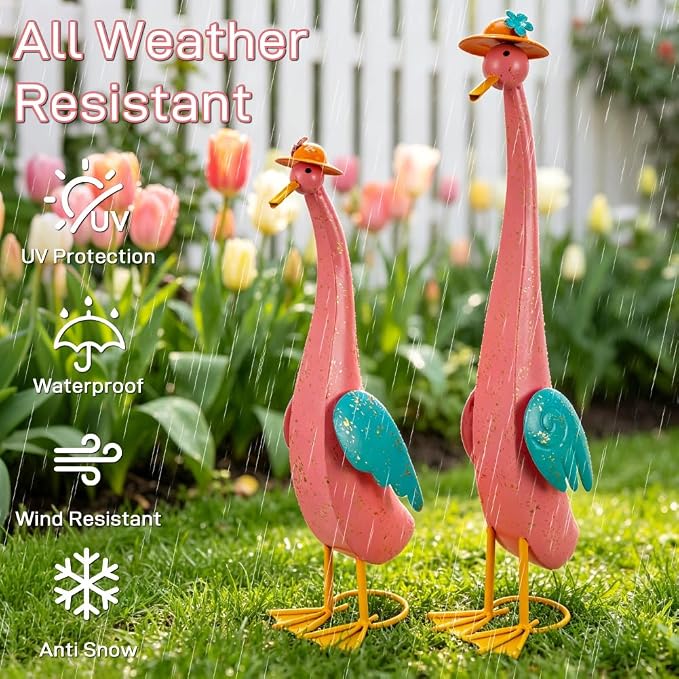 22" Duck Garden Statue Set of 2 Metal Ducks | Outdoor Decor Porch Animal Figurine Yard Art Sculptures Rustproof Lawn Ornament for Outside Patio Backyard Decorations