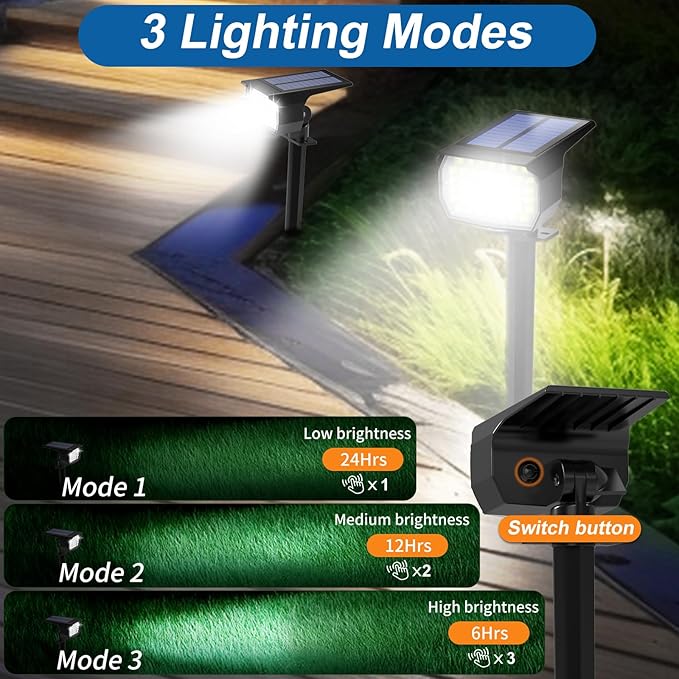 WENATY Solar Spot Lights Outdoor Waterproof IP65, 2 Pack Landscape Spotlights with 46 LEDs, 3 Modes Auto On/Off Solar Powered Flood Lights for Outside Pathway, Yard, Garden, Walkway (Cool White)