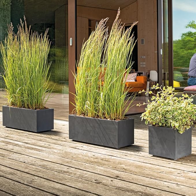 Deroma Millennium Planter | 23” x 10” x 10" Rectangle | Light & Durable Plastic | Indoor or Outdoor Pot for Patio/Porch | Includes Water Reserve & Drain Plug | Pot for Plants, Flowers, Garden | Black