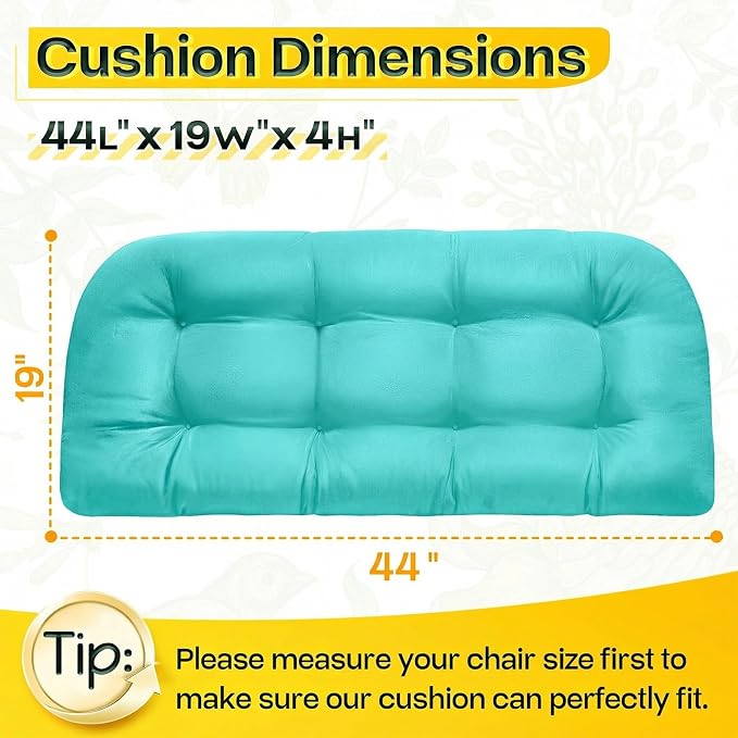 MAGIC ELEPHANT Outdoor Bench Cushion, Memory Foam Loveseat Cushion for Patio Furniture Wicker Chair, Settee Porch Swing Seat Cushion, 44 x 19 Inches (Turquoise)