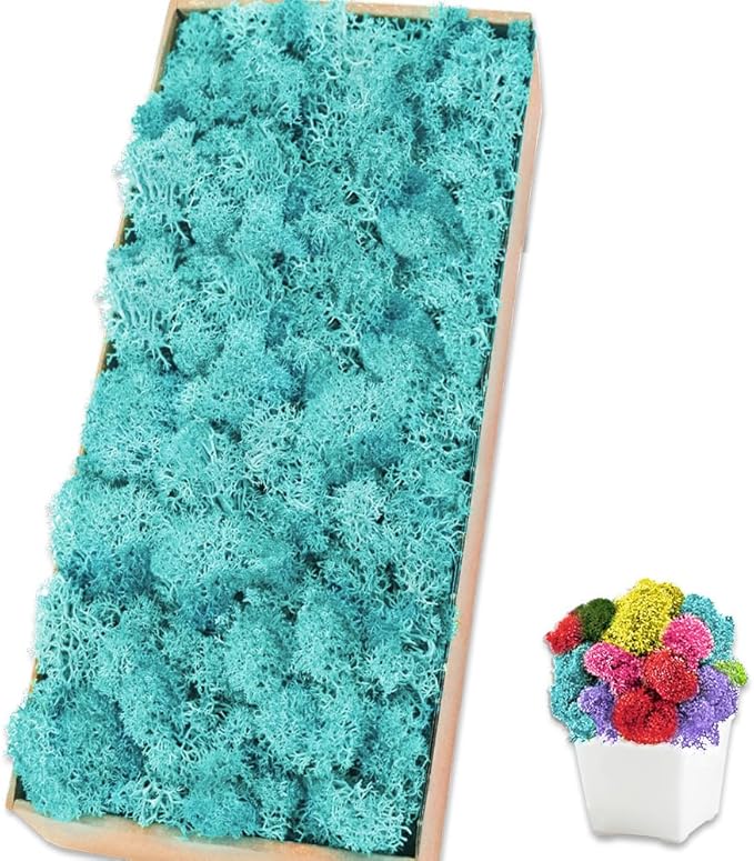 Preserved Reindeer Moss 17.6 OZ Blue Natural for Crafts, DIY Gift Christmas Decor, Wall Art, Potted Plants, Floral Fake Moss for Easter Table Decor Wedding Decorative(1.1 LB, Blue)