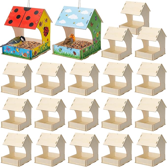 DoubleFill 30 Pack Wooden Bird Feeder Kits, DIY Bird House Kits, Build and Paint Your Own Craft for Adults, Unfinished Birdhouse Wood Craft for Educational Fun Art Outdoor Activities Gifts