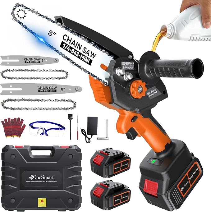 Electric Mini Chainsaw for Pruning Small Trees with 2pcs 4000mAh Batteries, Brushless 8 inch & 6 inch Portable Hand Saw, 1500W Handheld Chain Saw for Wood Cutting, Gardening Gifts for Mother’s Day