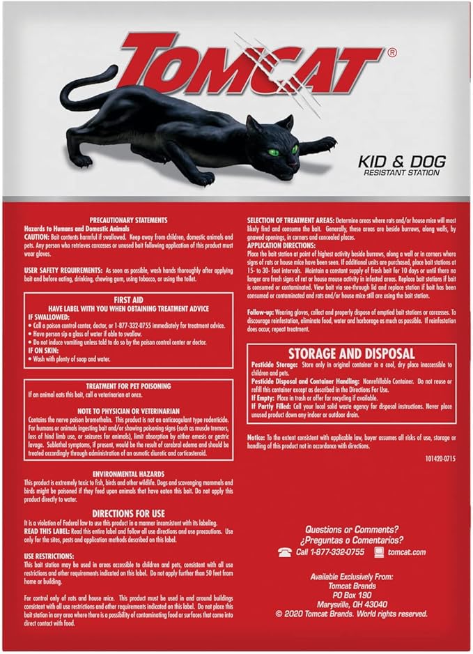 Tomcat Rat and Mouse Killer Disposable Stations for Indoor/Outdoor Use: Child and Dog Resistant,Pre-Filled,Easy Monitoring,2 Count (Pack of 4)