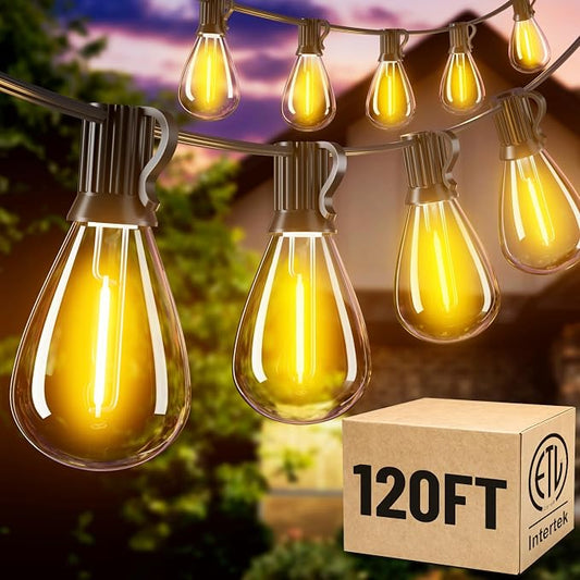 120FT Outdoor String Lights, 30+2 LED Shatterproof Bulbs with Remote & Timer,2700K Dimmable Waterproof Hanging Decor for Backyard, Garden, Porch, Balcony, Wedding Party Lighting