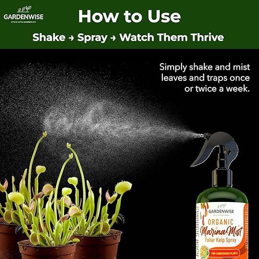 GARDENWISE 100% Organic Marina Mist Carnivorous Plant Food | Liquid Kelp Foliar Spray for Plants - Kelp Fertilizer for Venus Flytraps, Sundew, Butterworts, Pitcher Plants 8 Oz
