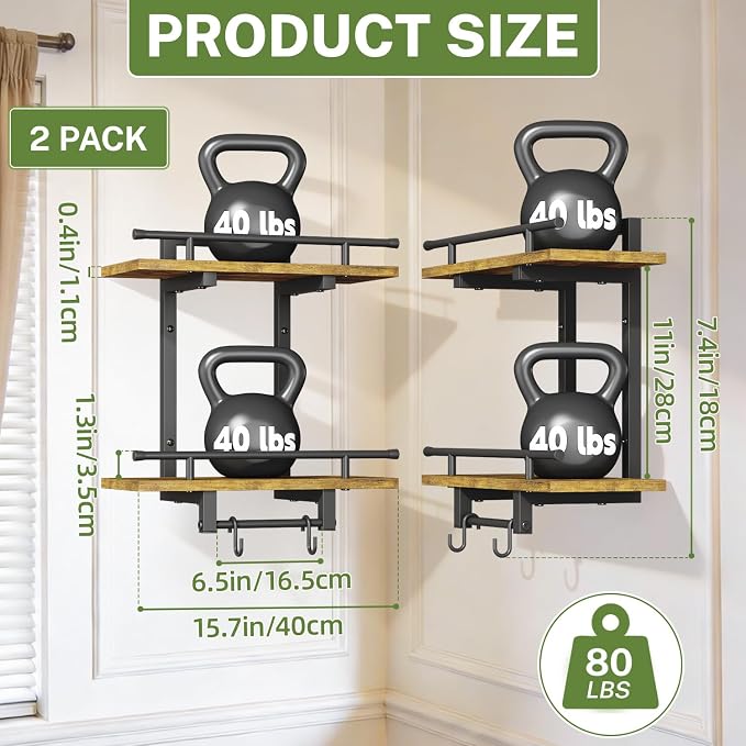 iDavosic.ly Wall Plant Holder Set of 3, 2-Tier Floating Shelves with Hooks, Metal Display Stand for Indoor Outdoor, Picture Frames, Living Room Decor, Space Saving (Pots/Chains/Plants Not Included)