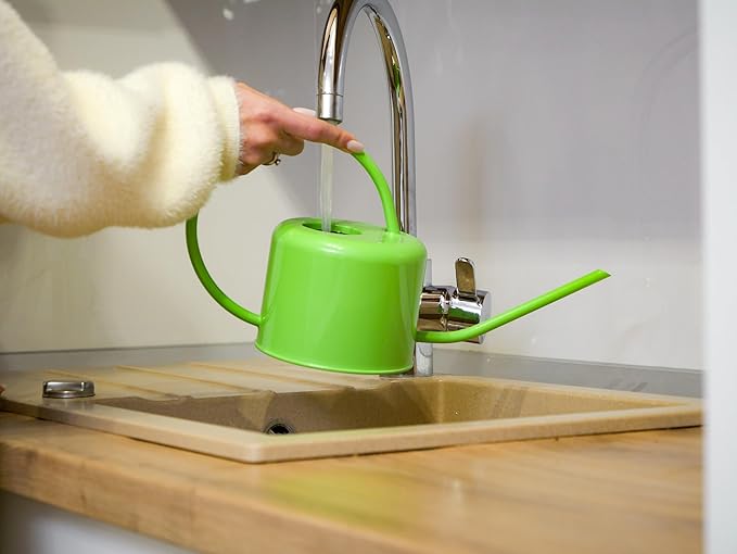 Plexon Long Spout Watering Can Indoor Plants, 40 oz Small Watering Can Pot Metal for Garden Flowers House Plants Mini, Powder Coated, for Mom Girlfriend Daughter, Green