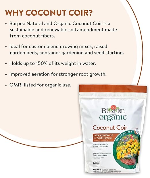 Burpee Natural & Organic Coconut Coir, 8 Quart, (1 Pack)