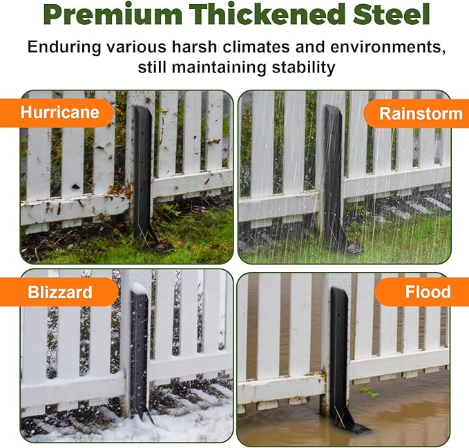 Fence Post Repair Kit, Thickened Heavy Duty Fence Post Anchor Stakes for Repair Tilted, Broken Wood Posts Support (Black, 8 Pack)