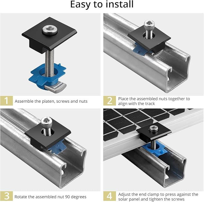 Anbte 10pcs Solar Panels Mid Clamps for Unistrut, Aluminium 1.37" Solar Panel Brackets, Mounting Kit for Metal Roof, Tin Roof, Flat Roof, Sheet Roof, RV, Black