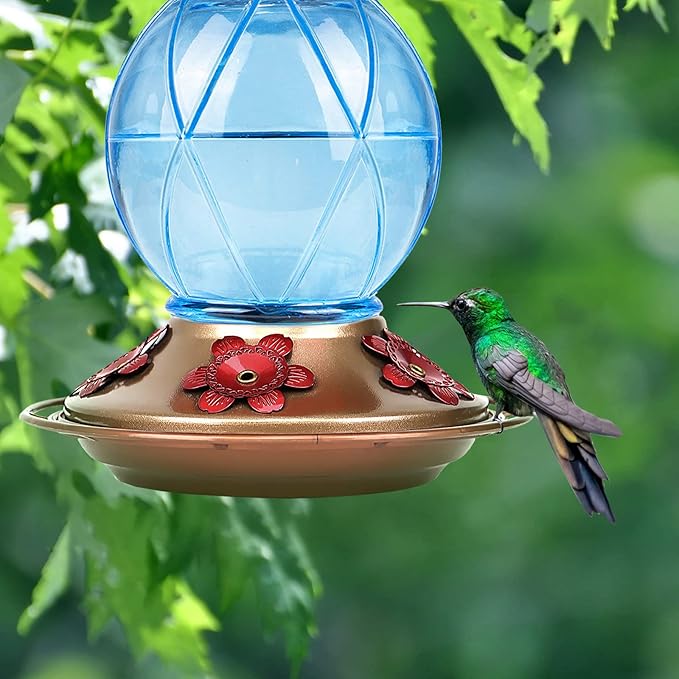BOLITE Hummingbird Feeders for Outdoors Hanging, Glass Hummingbird Feeder, Wild Bird Feeder with Five Feeding Ports, 20 Ounces, 2 Pack, Purple and Blue, Birthday Gifts for Women Men, Gifts for Mom Dad