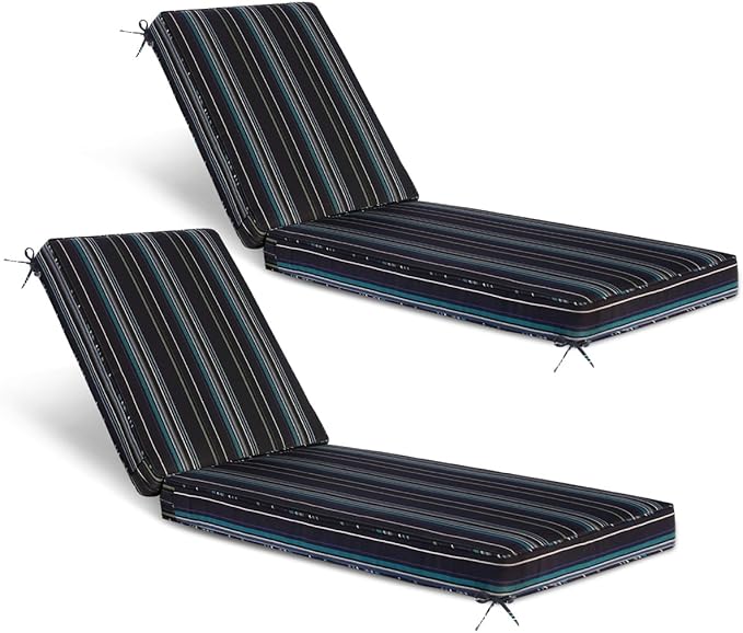 Sundale Outdoor Olefin Chaise Lounge Cushion Set of 2, Water-Resistant Patio Lounge Chair Cushion, Thick Lounger Pad with 4 Straps Harbor Blue, 80 x 26 x 4 Inches