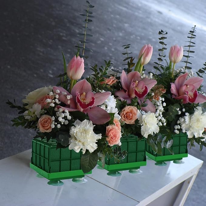 Boao 4 Pieces Floral Foam Cage Rectangle Flower Cage Holders with Floral Foam Flower Arrangement Supplies for Fresh Flowers Wedding Decorations 4.3 x 4.3 x 3.5 Inch