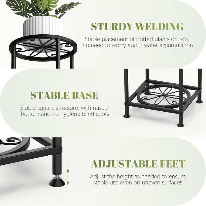 4 Tier Plant Stand Indoor Outdoor, Metal Flower Shelf Display Holder, Multiple Plants Corner Tall Flower Holders for Patio Balcony Porch Garden Living Room (Leaf Black)