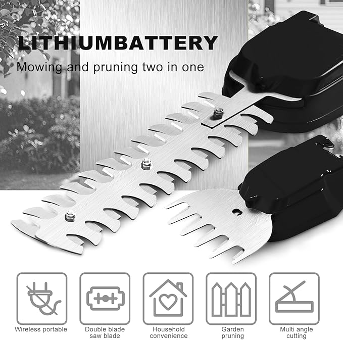 Hedge Trimmer Cordless 24V, 2-in-1 Grass Cutter & Shrub Trimmer, 90° Adjustable Head, Handheld Hedge Trimmer for Lawn Edging & Garden