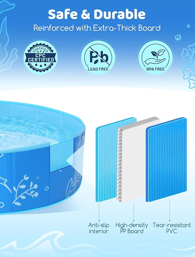 Hikiddy Foldable Kiddie Pool with Canopy: 31.5in/ 47in /63in for Baby Toddler Kids Family - Summer Water Play Pool with Shade - Portable for Outdoor Backyard Beach (Blue-Blue, 47in)
