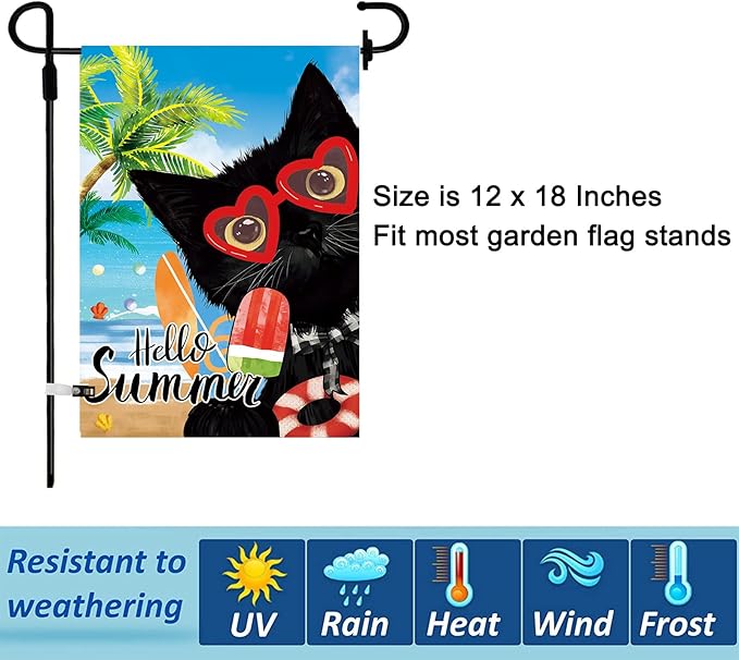 Seasonal Garden Flags Set of 11 Double Sided 12 x 18 Inch Cute Black Cat Yard Flags, Small Flags for Outside, Spring 4th of July Easter Outdoor Flags, Holiday Garden Flags for All Seasons