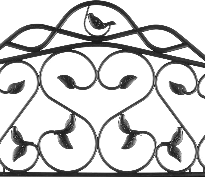 Evelyne Decorative Garden Border Plastic Edging – PP Plastic, Short Metal-Free Faux Wrought Iron Leaf & Bird Design, 16pcs Yard Landscaping Fence Liner Lawn Edge Barrier, 20ft Kit of Decorative Panels