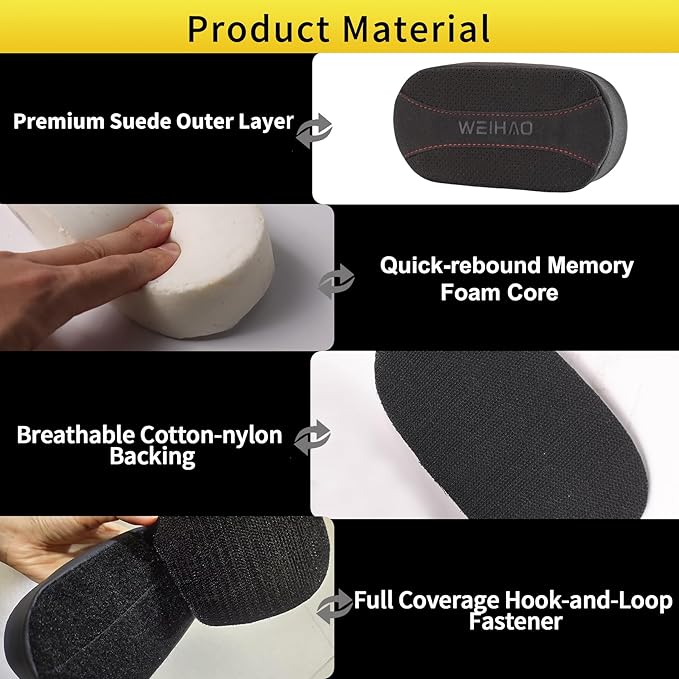 WEIHAO 2PCS Car Knee Cushion Pad, Suede Car Door Knee Pad Rest Cushion, Memory Foam Compact Center Console Knee Pad Support Cushion with Hook & Loop (Black)