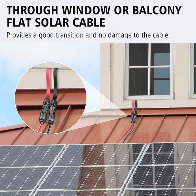 10AWG Super Flat Solar Cable Connector, 50A Photovoltaic Extension Cable Flat Feed Through Balcony Door and Window Solar Power Wire for Solar Panel RV Boats Household Energy System 3FT