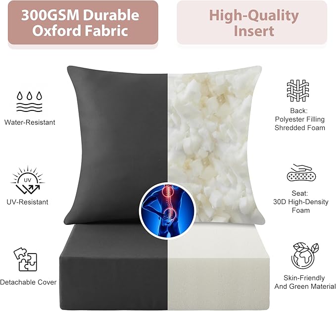 Outdoor Deep Seat Cushion Set, 24x24 Inch Water-Resistant & Fade-Resistant Outdoor Chair Cushions, Patio Furniture Cushions with Removable Cover for Patio Chair, Sofa, Dark Grey (Set of 4)
