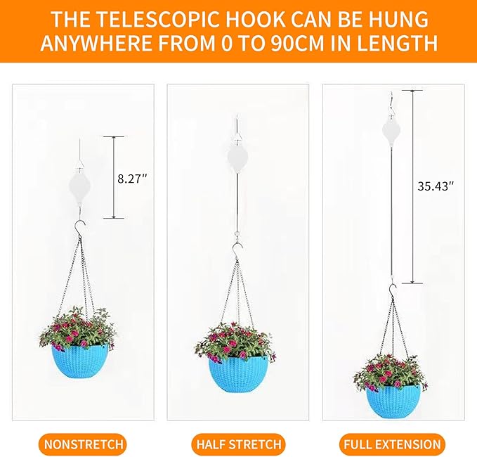 6PCS Retractable Plant Hanger Pulley, Upgraded for Hanging Plants Flower Pots, Easy Raise Lower, Fit Hanging Planters, Bird Feeders Home Garden (White-6PCS)