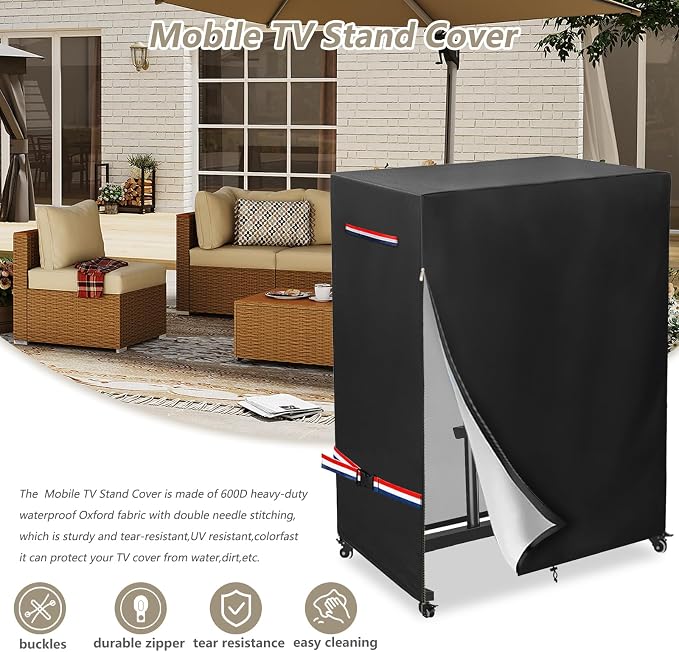 Outdoor TV Cover 68 Inch Weatherproof for 70-75 Inch TV,With Zipper 600D Heavy-Duty Waterproof Outdoor TV Stand Covers,Patio TV Protector Covers for Portable TV Stand On Wheels