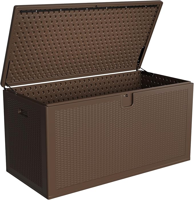 150 Gallon Heavy Duty Outdoor Storage Box Waterproof Resin Deck Box, Lockable Lid, Large Patio Storage Cabinet for Cushions, Tools & Gear, Weatherproof Bench for Garden, Backyard & Porch