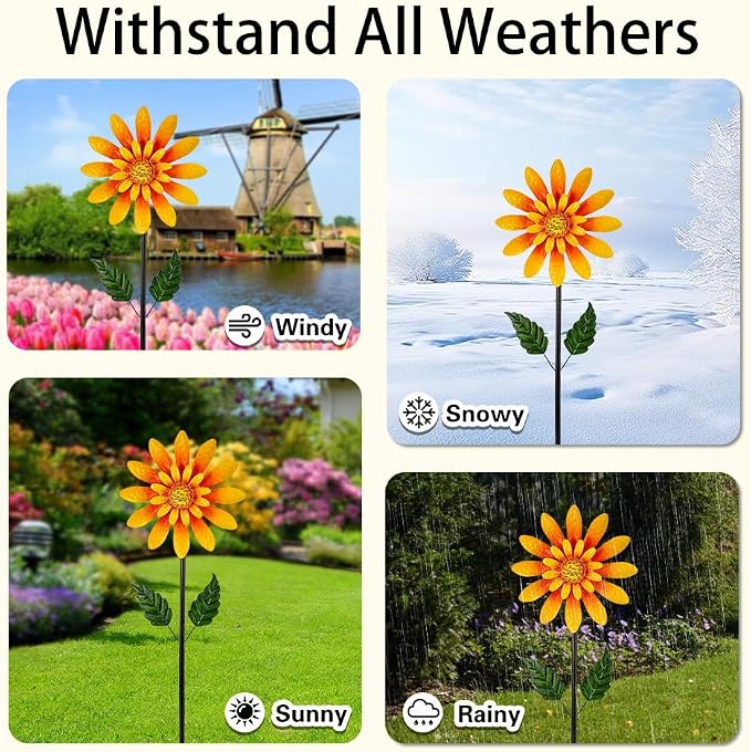 Viveta Solar Sunflower Wind Spinner,Metal Wind Sculpture, Kinetic Garden Spinner,Pinwheel Decor for Yard and Garden Lawn Patio