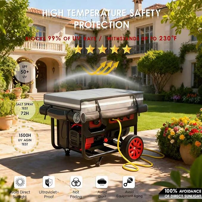 Generator Covers While Running, Universal Generator Cover, 600+210D Double Layer Production, Heavy Duty and Waterproof, 28 "L x 20" W x 20 "H, for 3000W-5000W+ Frame Type Generators, Grey