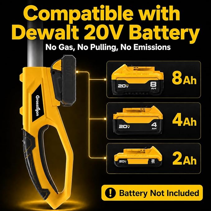 Grasstigon 8" Cordless Pole Saw Compatible with Dewalt 20V Battery | Electric Pole Saw Battery Powered, Tool-Free Tensioning, 14 FT Reach Pole Chainsaw for Tree Trimming Wood Cutting Tool Only