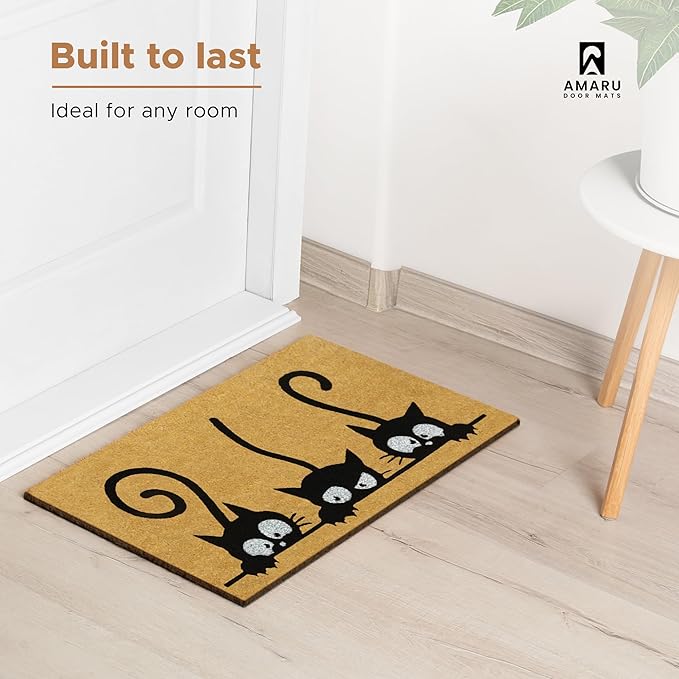 Catguard - 17"x29" - Coir Door Mat with Heavy Duty Backing - Welcome Mats for Entryway, Porch - Anti-Slip PVC & Coconut Fiber Surface - Natural Home Accessories, Minimalist Original Design
