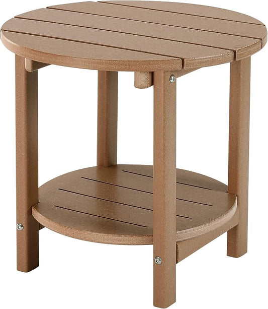 LZRS Adirondack Side Table Double End Table, Outdoor Coffee Tables for Patio, Backyard,Pool, Indoor Companion, Easy Maintenance & Weather Resistant(Teak)